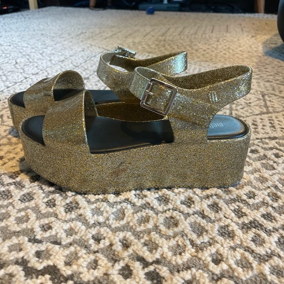 Melissa Shoes Mar Platform Jelly Sandals Gold Glitter Sz 6 - Picture 6 of 7
